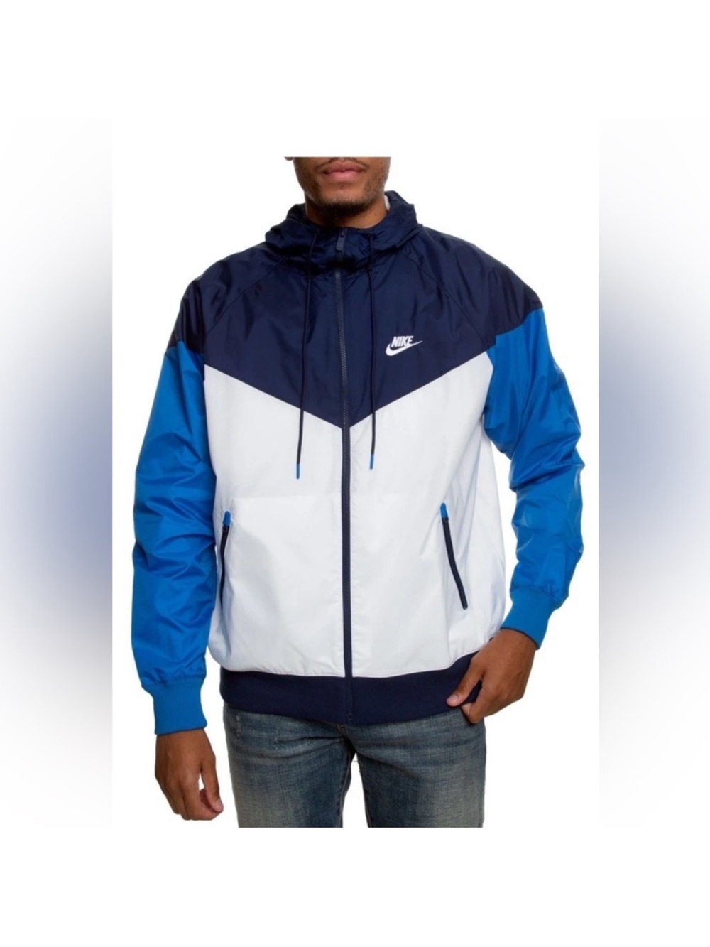 Nike Men’s Midnight Navy/Summit White/ Blue Colorblock WINDRUNNER Jacket SZ LRG